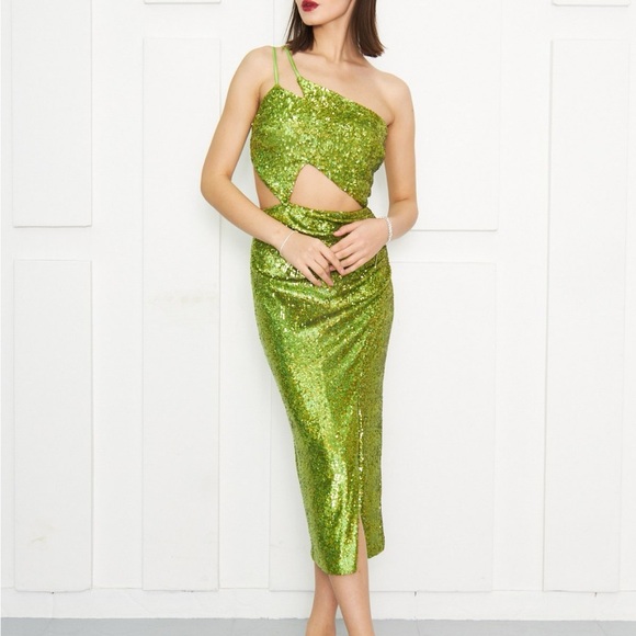 Novena Zf Green Sequin Cutout Dress - Picture 3 of 5
